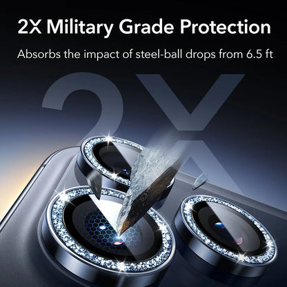 ESR Glitter Diamond Armorite hátsó kamera védőfólia Apple iPhone 17 Pro Max / 17 Pro készülékhez, Edzett üveg, Teljes ragasztás, Kék
