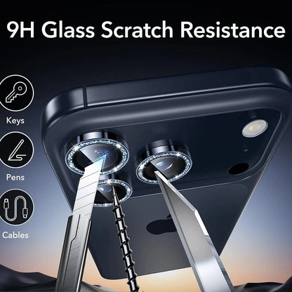 ESR Glitter Diamond Armorite hátsó kamera védőfólia Apple iPhone 17 Pro Max / 17 Pro készülékhez, Edzett üveg, Teljes ragasztás, Kék