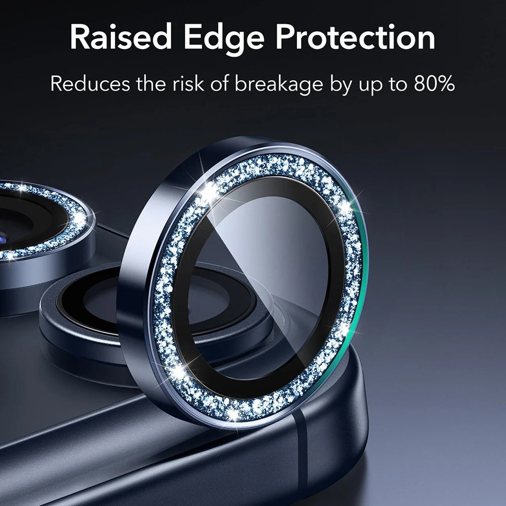 ESR Glitter Diamond Armorite hátsó kamera védőfólia Apple iPhone 17 Pro Max / 17 Pro készülékhez, Edzett üveg, Teljes ragasztás, Kék