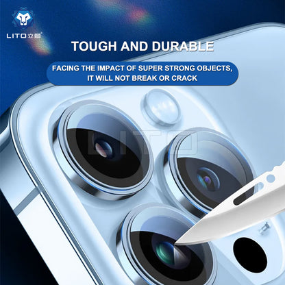 Lito S+ hátlapi kamera védőfólia Apple iPhone 15 Pro Max / 15 Pro készülékhez, edzett üveg, kék