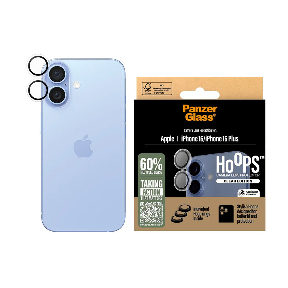 Védőfólia PanzerGlass Hoops az Apple iPhone 16 Plus / 16 hátsó kamerájához, Edzett üveg, Átlátszó
