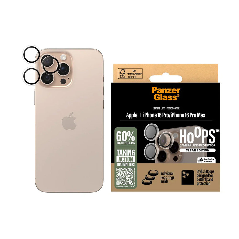 Védőfólia PanzerGlass Hoops az Apple iPhone 16 Pro Max / 16 Pro hátsó kamerájához, Edzett üveg, Átlátszó