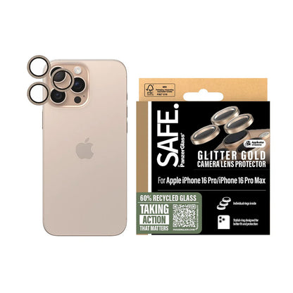 PanzerGlass Safe hátsó kamera védőfólia. Glitter az Apple iPhone 16 Pro Max / 16 Pro készülékekhez, Edzett üveg, Arany színű