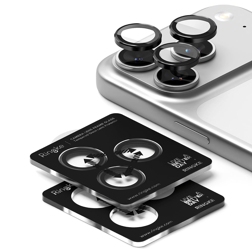Ringke hátsó kamera védőfólia Apple iPhone 17 Pro Max / 17 Pro készülékhez, Edzett üveg, Fekete