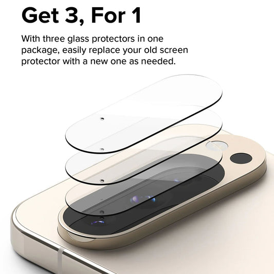 Ringke hátsó kamera védőfólia Google Pixel 9 Pro XL-hez, Edzett üveg, 3 darabos készlet, Átlátszó