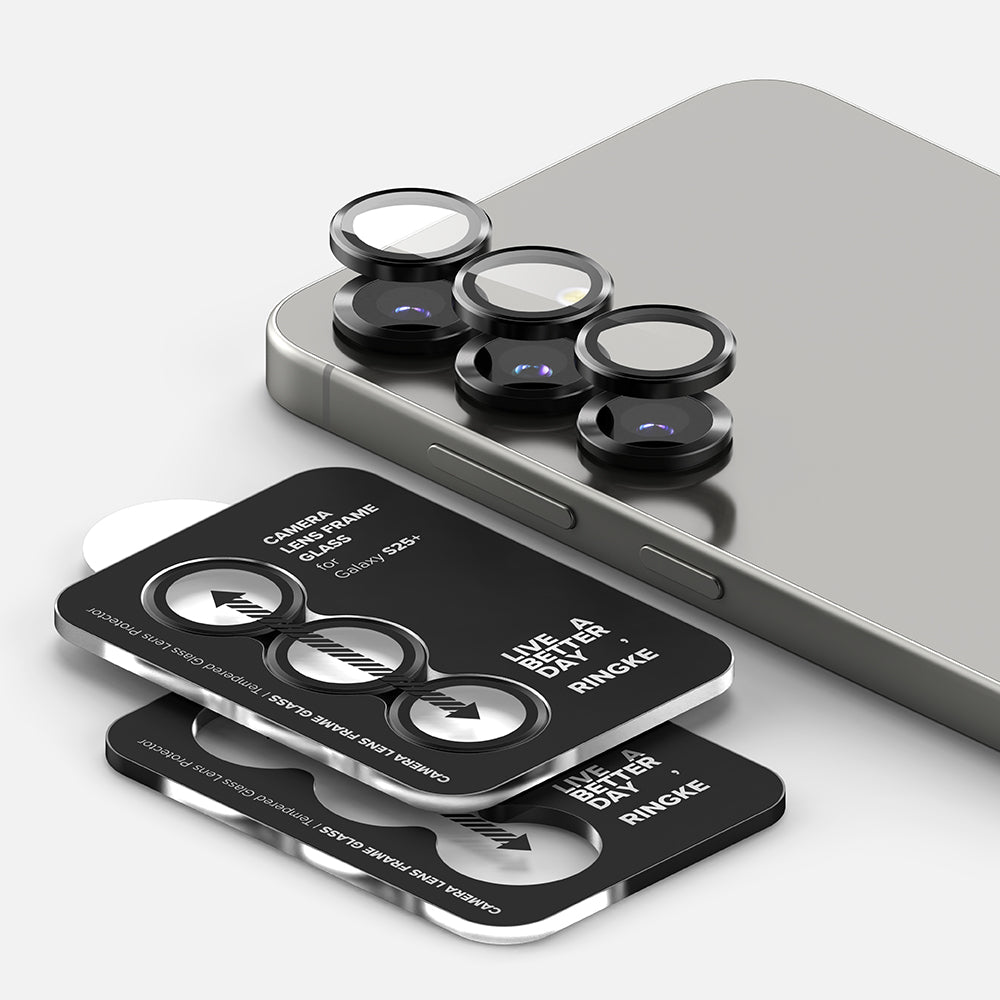 Ringke hátsó kamera védőfólia Samsung Galaxy S25 S931-hez, Edzett üveg, Fekete