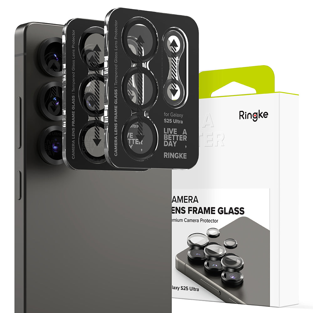 Ringke hátsó kamera védőfólia Samsung Galaxy S25 Ultra S938-hoz, Edzett üveg, Fekete