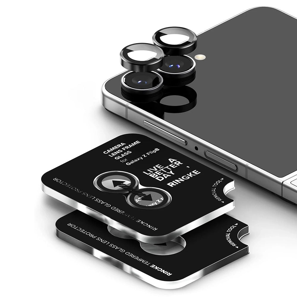 Ringke hátlapi védőfólia Samsung Galaxy Z Flip8 F776-hoz, edzett üveg, 2 darabos készlet, fekete