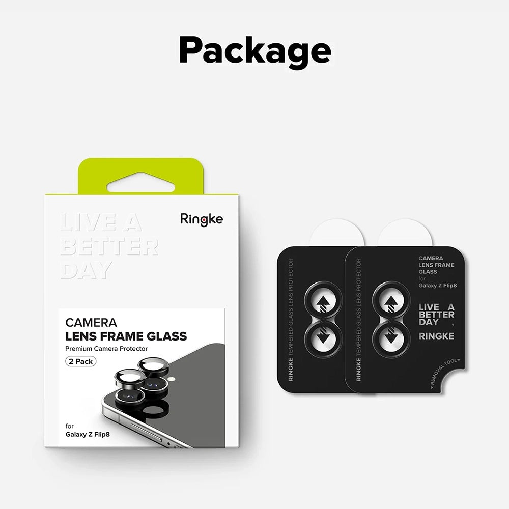 Ringke hátlapi védőfólia Samsung Galaxy Z Flip8 F776-hoz, edzett üveg, 2 darabos készlet, fekete