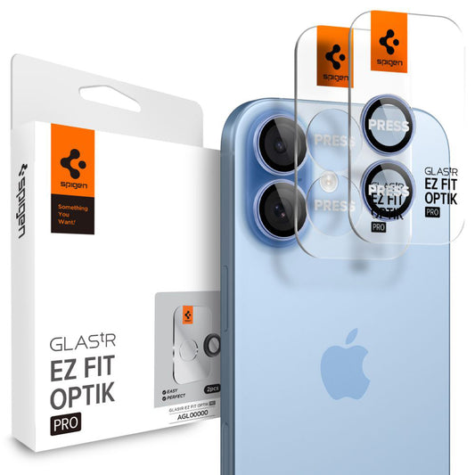 Spigen GlastR EZ FIT Optik Pro hátlapi kamera védőfólia Apple iPhone 17 / 16 Plus / 16 készülékekhez, edzett üveg, 2 darabos készlet, kék