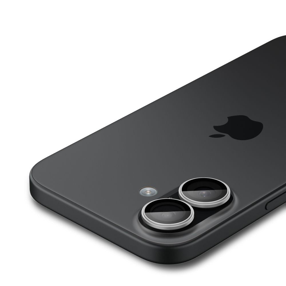 Spigen GlastR EZ FIT Optik Pro hátsó kamera védőfólia Apple iPhone 17 / 16 Plus / 16 készülékekhez, Edzett üveg, 2 darabos készlet, Ezüst színű