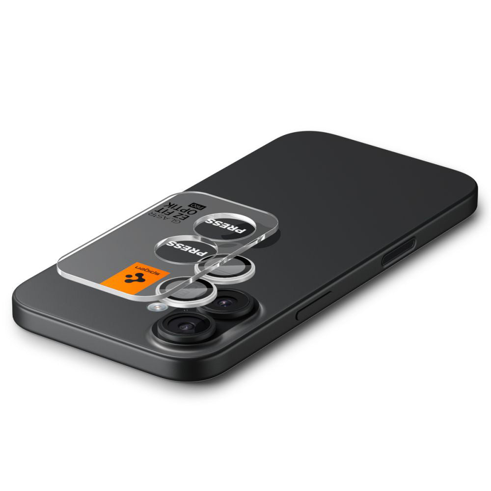 Spigen GlastR EZ FIT Optik Pro hátsó kamera védőfólia Apple iPhone 17 / 16 Plus / 16 készülékekhez, Edzett üveg, 2 darabos készlet, Ezüst színű