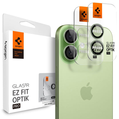Hátsó kamera védőfólia Spigen GlastR EZ FIT Optik Pro Apple iPhone 17 / 16 Plus / 16-hoz, Edzett üveg, 2 darabos készlet, Zöld AGL10128