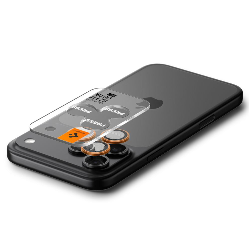 Spigen GlastR EZ FIT Optik Pro hátsó kamera védőfólia Apple iPhone 17 Pro Max / 17 Pro készülékhez, Edzett üveg, 2 darabos készlet, Narancssárga
