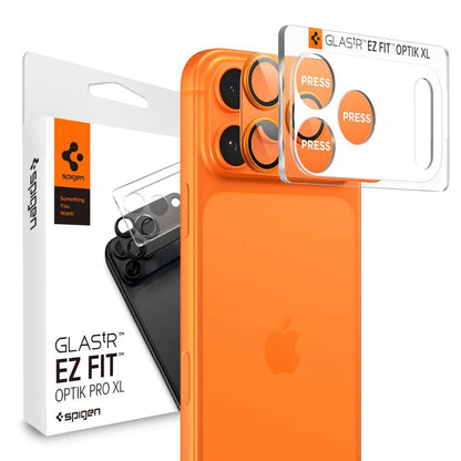 Védőfólia Spigen GlastR EZ FIT Optik Pro Apple iPhone 17 Pro Max hátsó kamerájához, Edzett üveg, 2 darabos készlet, Narancssárga AGL10650