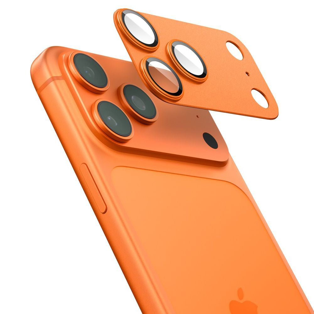 Védőfólia Spigen GlastR EZ FIT Optik Pro Apple iPhone 17 Pro Max hátsó kamerájához, Edzett üveg, 2 darabos készlet, Narancssárga AGL10650