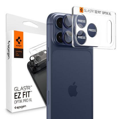 Hátsó kamera védőfólia Spigen GlastR EZ FIT Optik Pro XL Apple iPhone 17 Pro-hoz, Edzett üveg, 2 darabos készlet, Kék