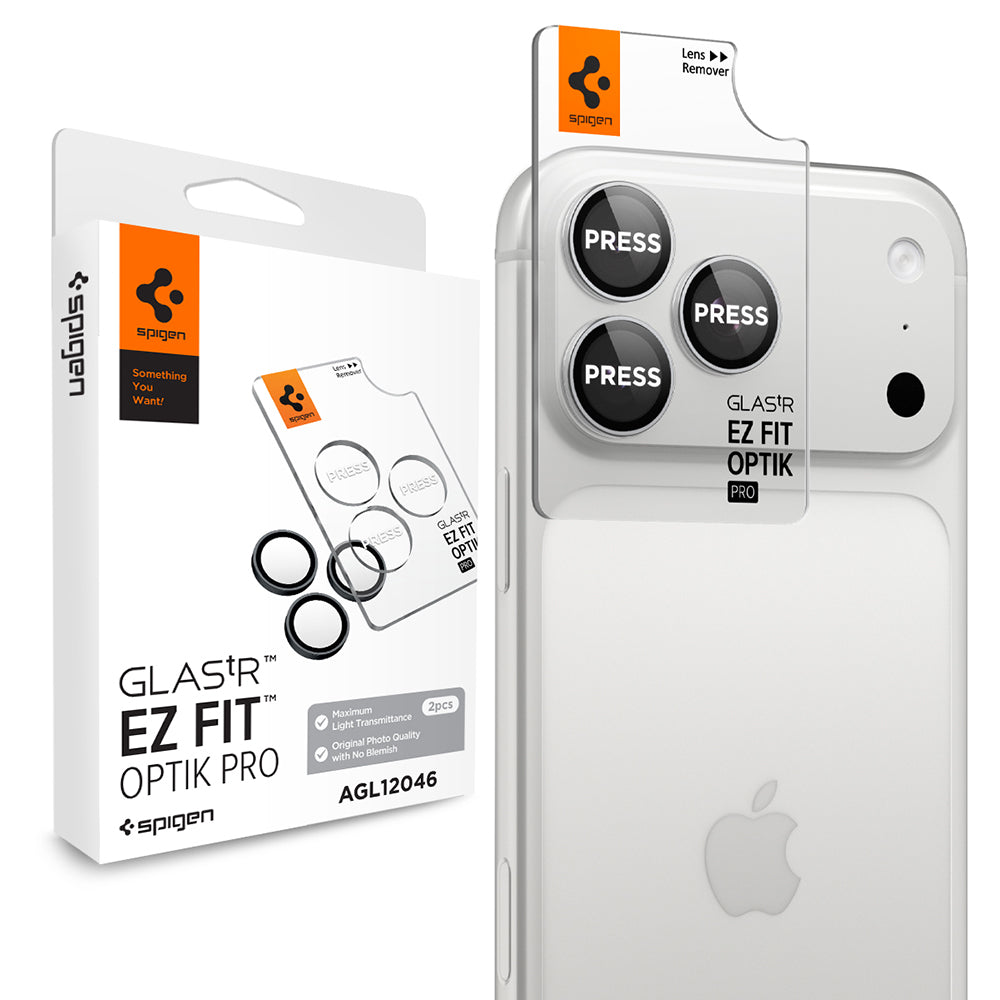 Spigen GlastR EZ FIT Optik Pro hátlapi kamera védőfólia Apple iPhone 18 Pro / 18 Pro Max készülékhez, edzett üveg, 2 darabos készlet, ezüst