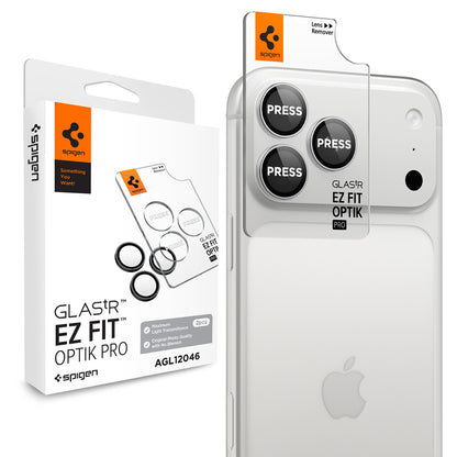 Spigen GlastR EZ FIT Optik Pro hátlapi kamera védőfólia Apple iPhone 18 Pro / 18 Pro Max készülékhez, edzett üveg, 2 darabos készlet, ezüst