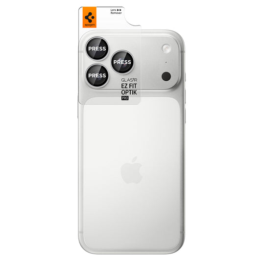 Spigen GlastR EZ FIT Optik Pro hátlapi kamera védőfólia Apple iPhone 18 Pro / 18 Pro Max készülékhez, edzett üveg, 2 darabos készlet, ezüst AGL12046