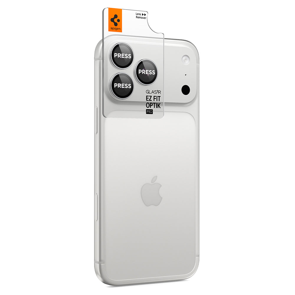 Spigen GlastR EZ FIT Optik Pro hátlapi kamera védőfólia Apple iPhone 18 Pro / 18 Pro Max készülékhez, edzett üveg, 2 darabos készlet, ezüst