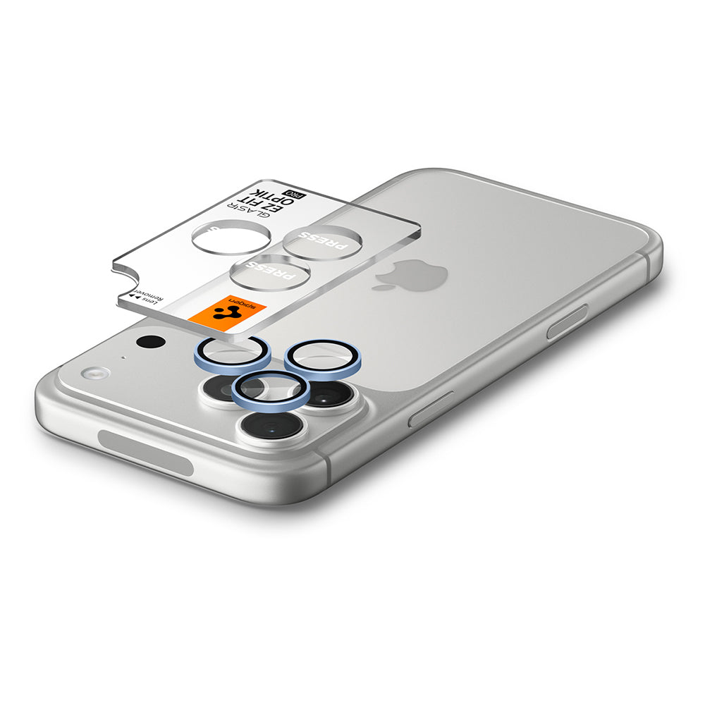 Spigen GlastR EZ FIT Optik Pro hátlapi kamera védőfólia Apple iPhone 18 Pro / 18 Pro Max készülékhez, edzett üveg, 2 darabos készlet, kék AGL12045