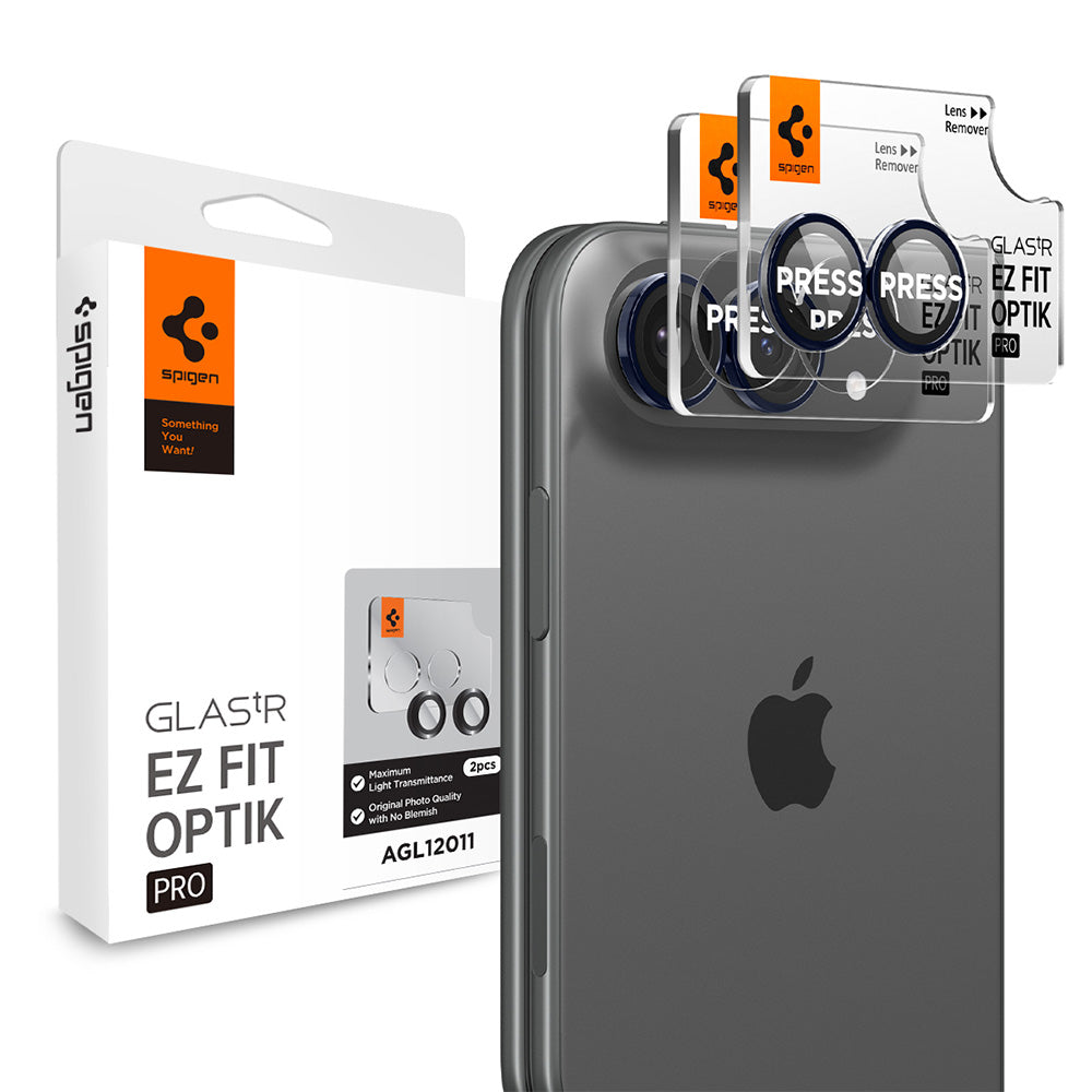 Spigen GlastR EZ FIT Optik Pro hátlapi kamera védőfólia Apple iPhone Duo-hoz, edzett üveg, 2 darabos készlet, tengerészkék AGL12011