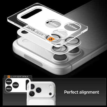 Spigen GlastR EZ FIT Optik Pro XL hátsó kamera védőfólia Apple iPhone 17 Pro Max-hoz, Edzett üveg, Ezüst AGL10652