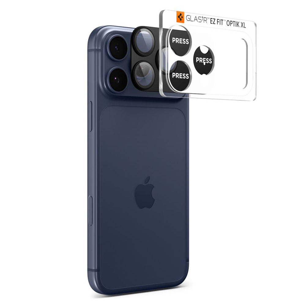 Spigen GlastR EZ FIT Optik Pro XL hátsó kamera védőfólia Apple iPhone 17 Pro Max-hoz, Edzett üveg, Fekete AGL10649