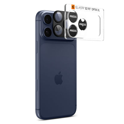 Spigen GlastR EZ FIT Optik Pro XL hátsó kamera védőfólia Apple iPhone 17 Pro Max-hoz, Edzett üveg, Fekete AGL10649