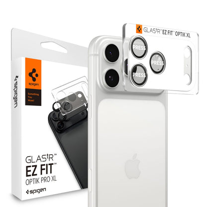 Hátsó kamera védőfólia Spigen GlastR EZ FIT Optik Pro XL Apple iPhone 17 Pro-hoz, Edzett Üveg, Ezüst AGL10647