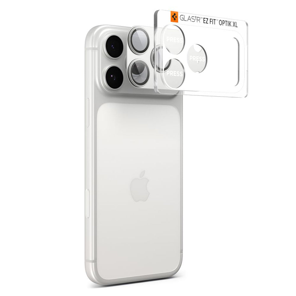 Hátsó kamera védőfólia Spigen GlastR EZ FIT Optik Pro XL Apple iPhone 17 Pro-hoz, Edzett Üveg, Ezüst AGL10647
