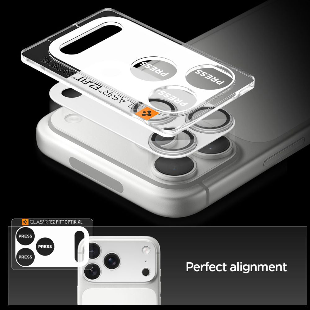 Hátsó kamera védőfólia Spigen GlastR EZ FIT Optik Pro XL Apple iPhone 17 Pro-hoz, Edzett Üveg, Ezüst AGL10647