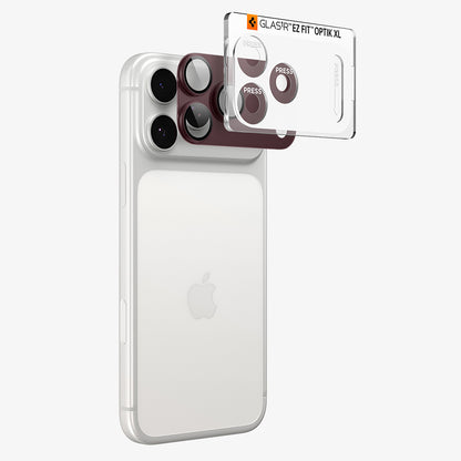 Spigen GlastR EZ FIT Optik Pro XL hátlapi kamera védőfólia Apple iPhone 18 Pro Max készülékhez, edzett üveg, bordó AGL12040