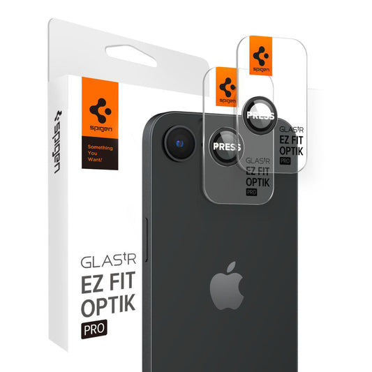 Hátsó kamera védőfólia Spigen GlastR EZ FIT Optik Pro Apple iPhone 17e / 16e készülékhez, Edzett üveg, 2 darabos készlet, Fekete AGL09279