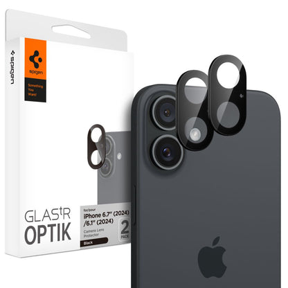 Védőfólia Spigen GlastR Optik hátsó kamera számára Apple iPhone 16 Plus / 16, Edzett üveg, 2 darabos készlet, Fekete AGL07922