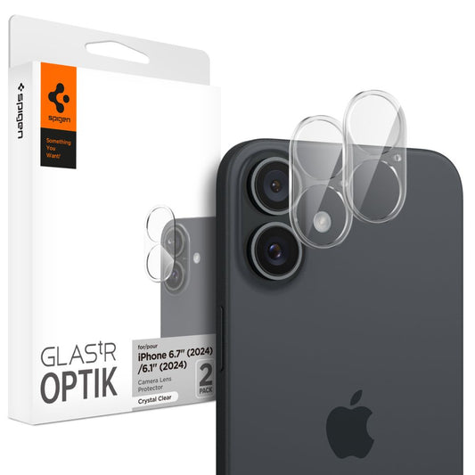 Spigen GlastR Optik hátlapi kamera védőfólia Apple iPhone 16 Plus / 16 készülékhez, edzett üveg, 2 darabos készlet, átlátszó AGL07923