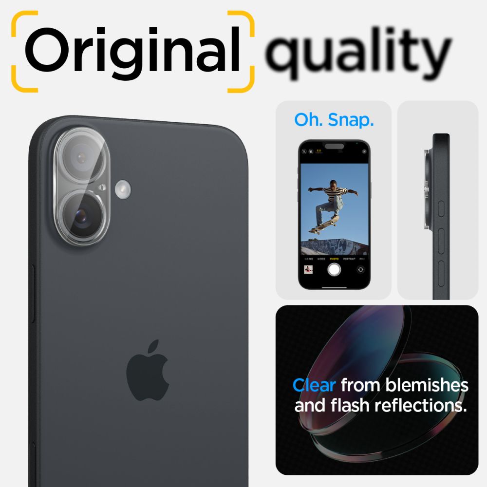 Spigen GlastR Optik hátlapi kamera védőfólia Apple iPhone 16 Plus / 16 készülékhez, edzett üveg, 2 darabos készlet, átlátszó AGL07923