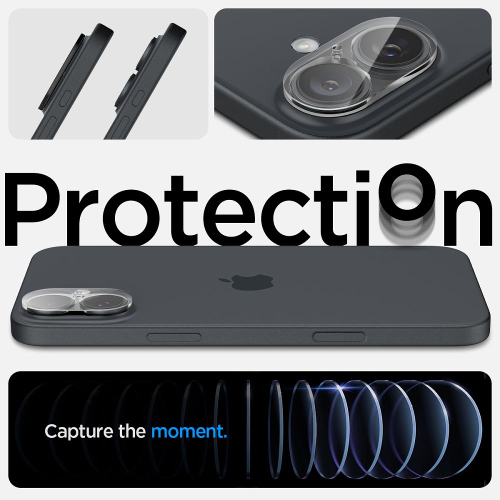 Spigen GlastR Optik hátlapi kamera védőfólia Apple iPhone 16 Plus / 16 készülékhez, edzett üveg, 2 darabos készlet, átlátszó AGL07923