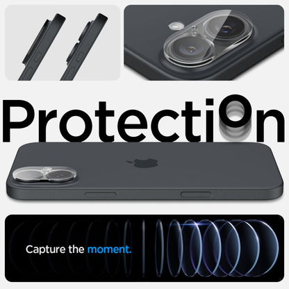 Spigen GlastR Optik hátlapi kamera védőfólia Apple iPhone 16 Plus / 16 készülékhez, edzett üveg, 2 darabos készlet, átlátszó AGL07923