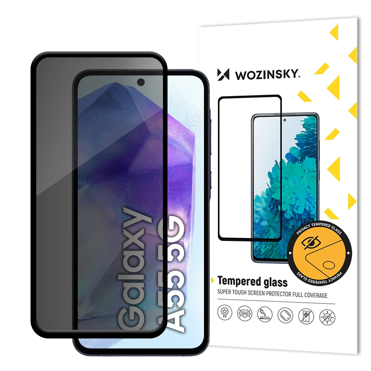 Samsung Galaxy A55 5G A556-hoz való WZK AntiSpy Privacy képernyővédő fólia, edzett üveg, teljes ragasztóval