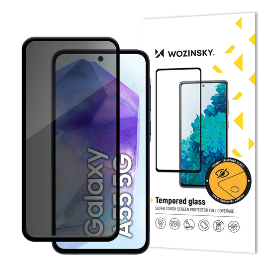 Samsung Galaxy A55 5G A556-hoz való WZK AntiSpy Privacy képernyővédő fólia, edzett üveg, teljes ragasztóval