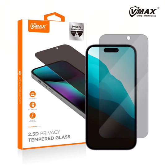 Privacy Vmax képernyővédő fólia Apple iPhone 16 Pro Max készülékhez, edzett üveg, teljes ragasztó, 2.5D