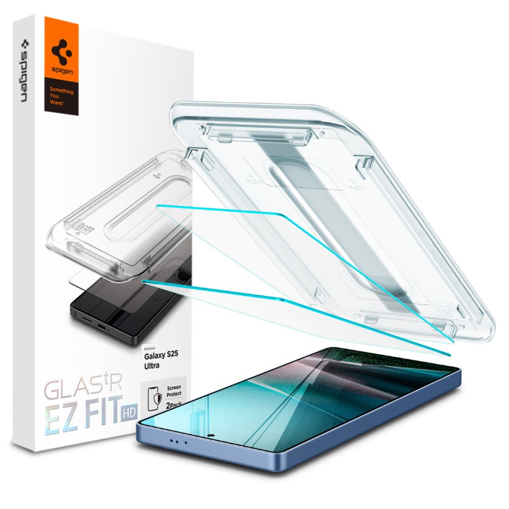 Spigen GlastR EZ FIT HD képernyővédő fólia Samsung Galaxy S25 Ultra S938 készülékhez, Edzett üveg, Teljes ragasztás, 2 darabos készlet AGL09082