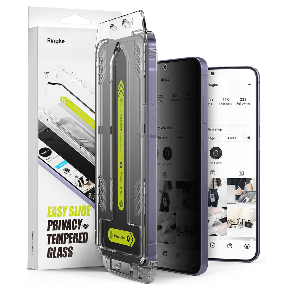 Védőfólia Privacy Ringke Easy Slide a Samsung Galaxy S25+ S936 / S24+ S926 készülékekhez, Edzett üveg, Teljes ragasztás, 2 darabos készlet