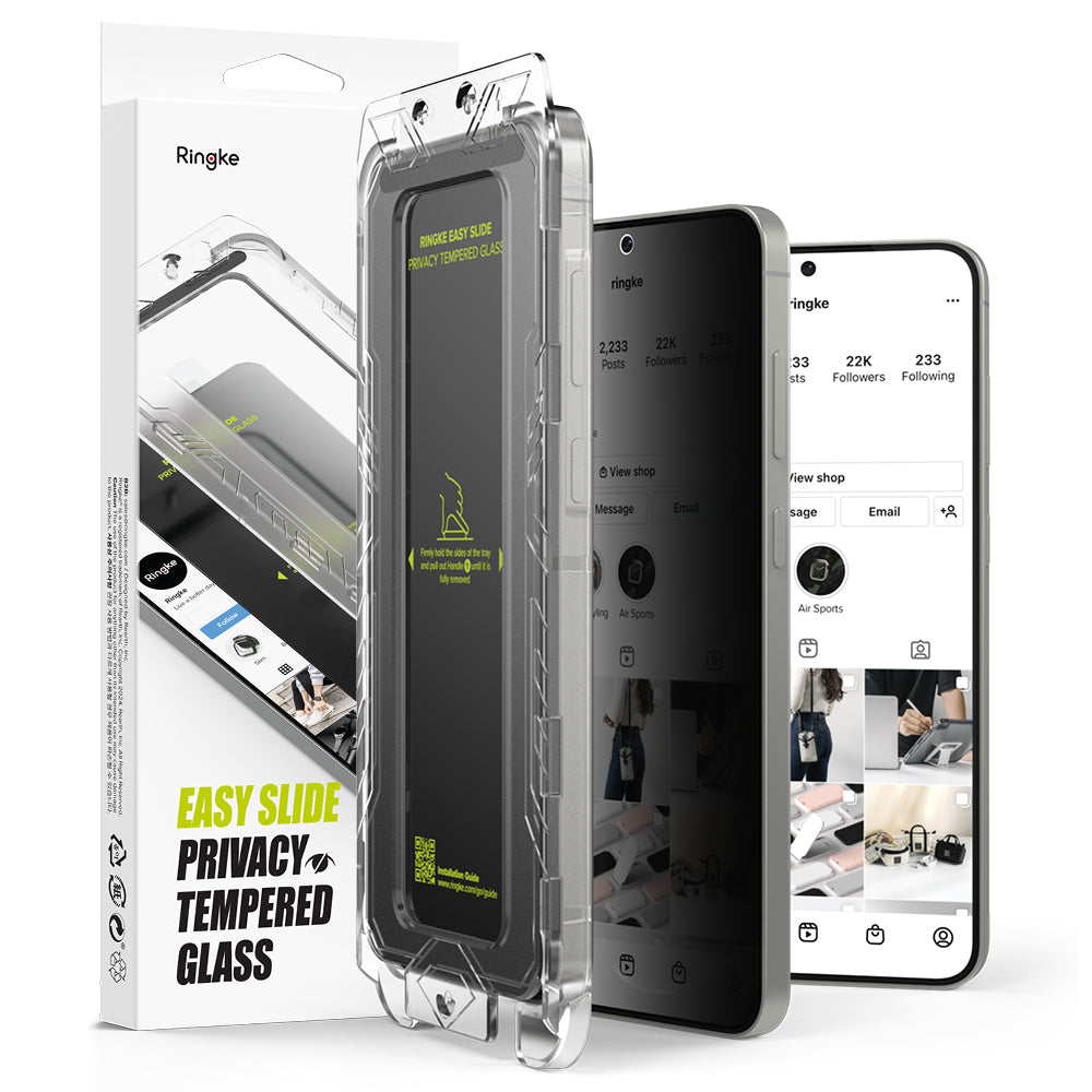 Privacy Ringke Easy Slide védőfólia Samsung Galaxy S25 S931 / S24 S921 készülékekhez, Edzett üveg, Teljes ragasztás, 2 darabos készlet