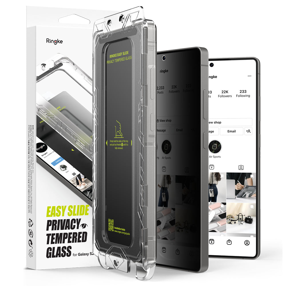 Privacy Ringke Easy Slide védőfólia Samsung Galaxy S25 Ultra S938 készülékhez, Edzett üveg, Teljes ragasztás, 2 darabos készlet