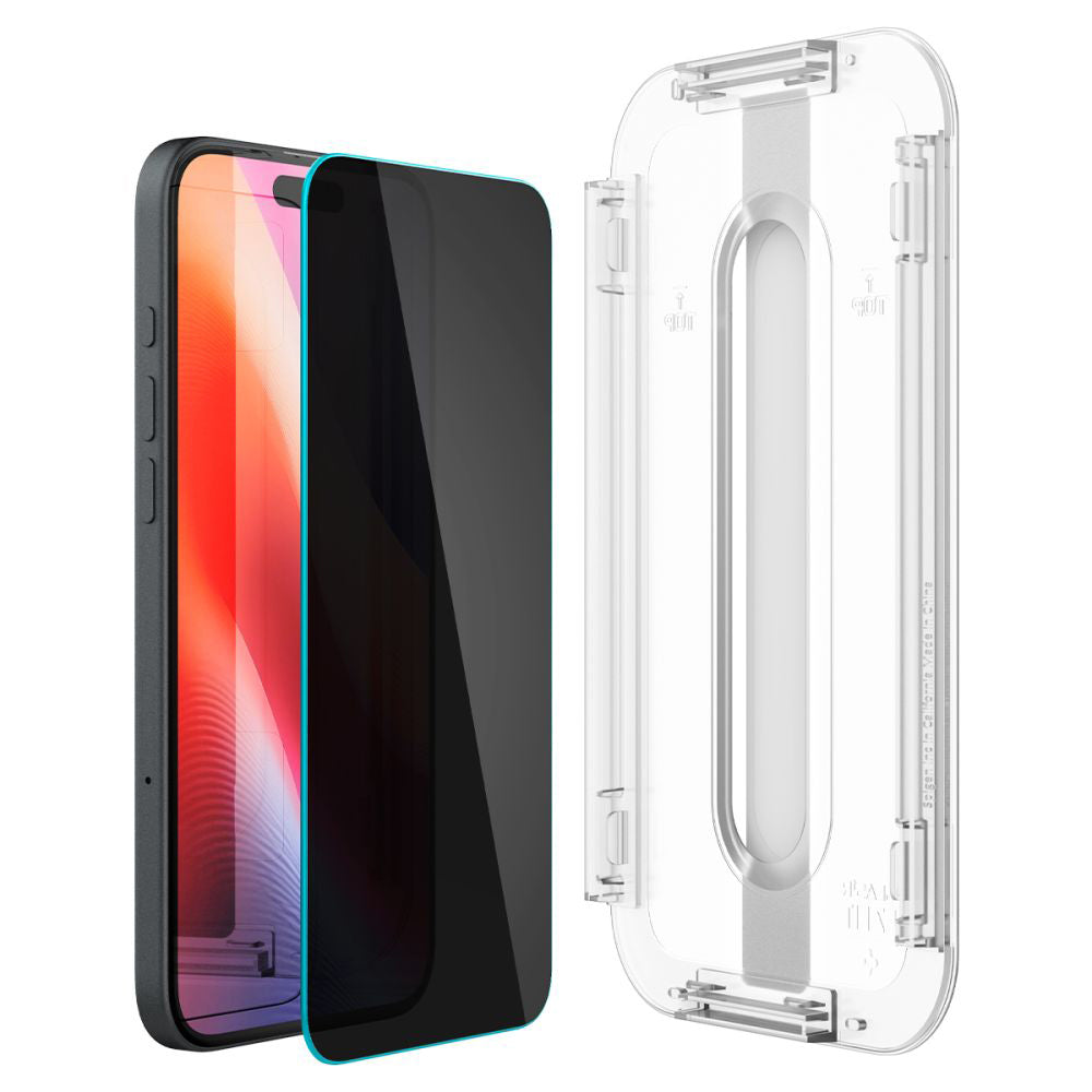 Privacy Spigen GlastR EZ FIT védőfólia Apple iPhone 16 / 15 készülékhez, Edzett üveg, Teljes ragasztás, 2 darabos készlet AGL06905