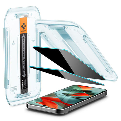 Spigen GlastR EZ FIT Privacy képernyővédő fólia Google Pixel 9 Pro XL-hez, edzett üveg, teljes ragasztó, 2 darabos készlet AGL09313