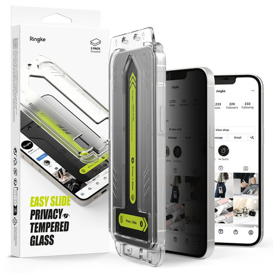 Privacy Ringke Easy Slide védőfólia Apple iPhone 16e / 14 / 13 Pro / 13 készülékekhez, Edzett üveg, Teljes ragasztás, 2 darabos készlet